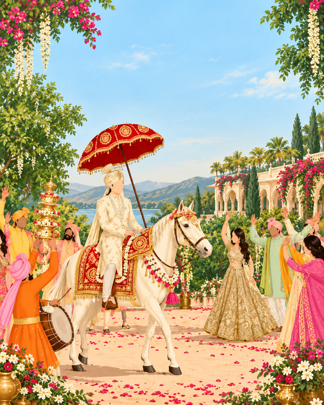 Colourful Baraat wedding procession